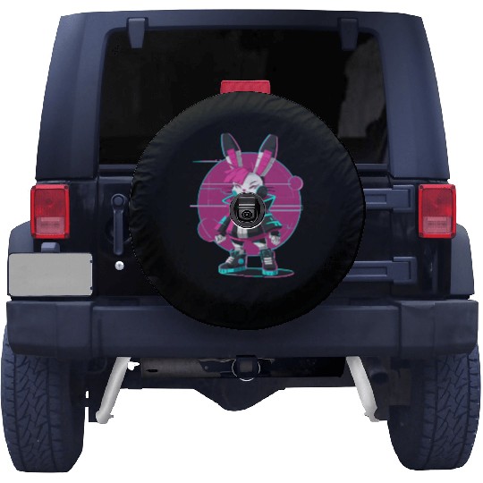 Cyber Bunny with Futuristic Style and Neon Colors Spare Tire Covers