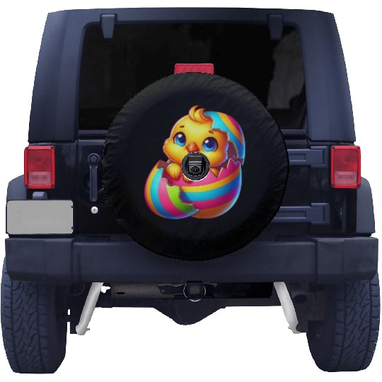 Cute Chick Cartoon Colorful Easter Egg Hatching Spare Tire Covers