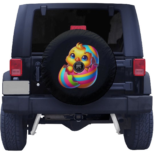 Cute Chick Cartoon Colorful Easter Egg Hatching Spare Tire Covers