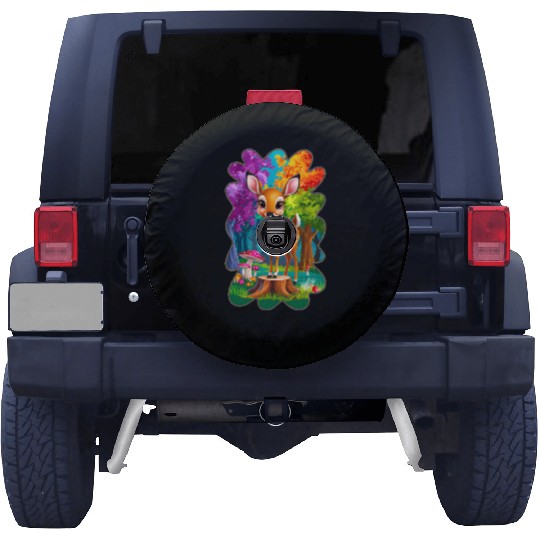 Kids deer in the forest 2 Spare Tire Covers