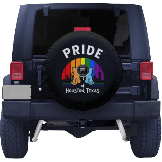 Pride of Houston City Texas USA Rainbow Flag Spare Tire Covers