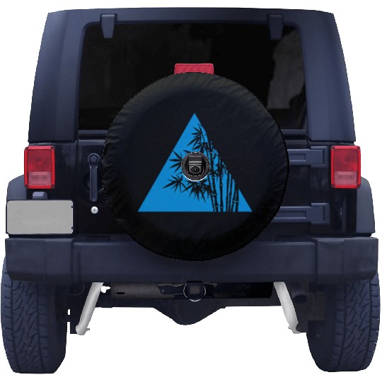 A Blue Triangle and Bamboo Spare Tire Covers