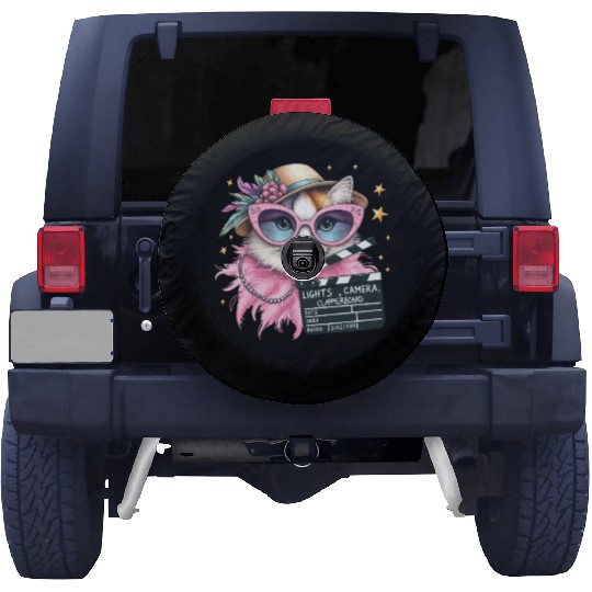 Lights, Camera, Meow! - Glamorous Cat Fashion Spare Tire Covers