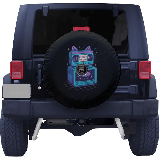 Furry Vintage Retro Cat Vibes 80s 90s vhs cassette Spare Tire Covers