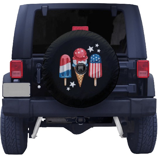 Patriotic Ice Cream and Popsicles with Stars Spare Tire Covers