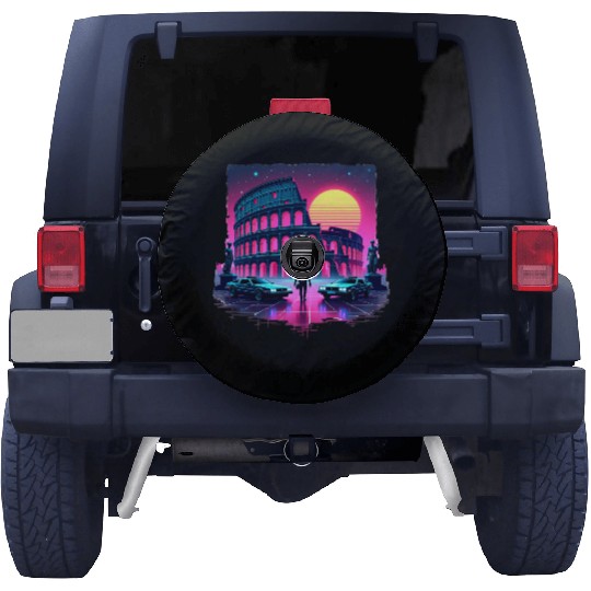 "Neon Colosseum – Retro Synthwave Rome Aesthetic" Spare Tire Covers