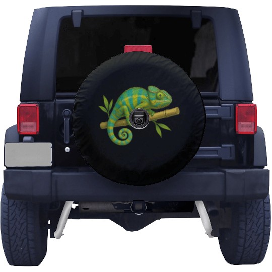 Colorful Chameleon on Bamboo Branch Spare Tire Covers