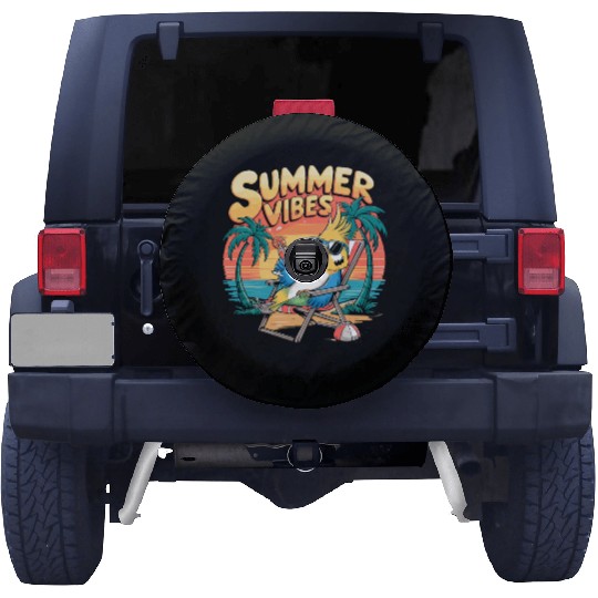 Summer Vibes Tropical Cockatoo Beach Relaxation Spare Tire Covers