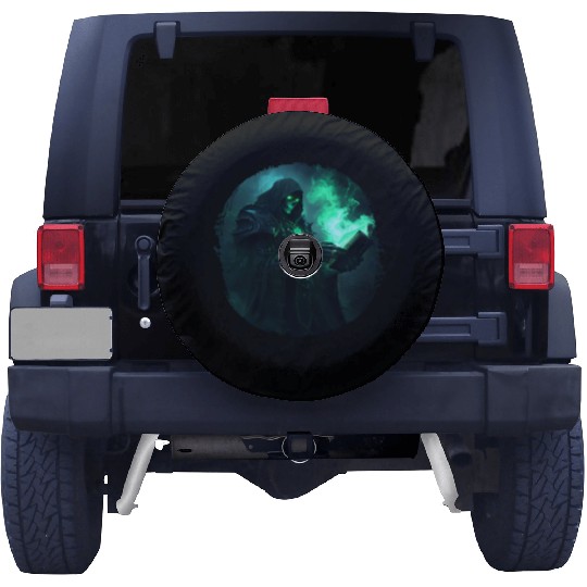 Green Shadow Mage with Burning Spell Book Spare Tire Covers