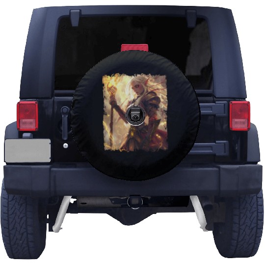 Fiery Elf Mage with Glowing Magical Staff Design Spare Tire Covers