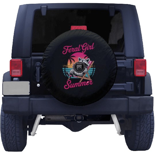 Funny Raccoon Feral Girl Summer Spare Tire Covers