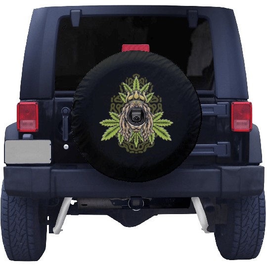 handdrawn lion marijuana leaf with old school t Spare Tire Covers