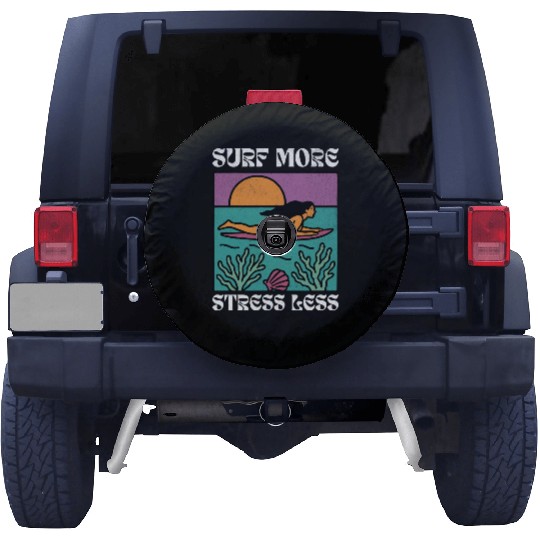 Surf More Stress Less | Tropical Sunset Surf Girl Spare Tire Covers