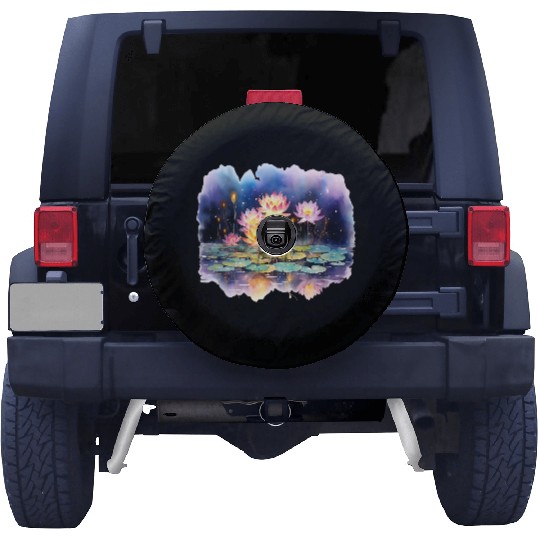 Retro Zen Lotus Firefly Night Spare Tire Covers