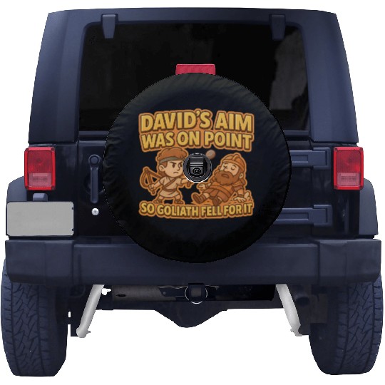 David & Goliath Pun – Funny Bible Hero Cartoon Spare Tire Covers