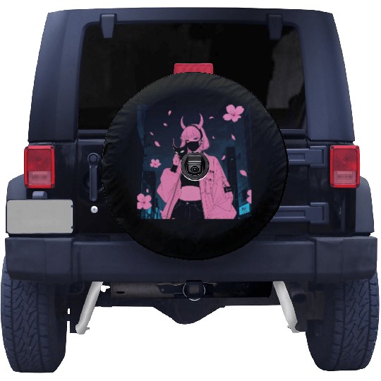Neon Sakura Night Streetwear Design Spare Tire Covers