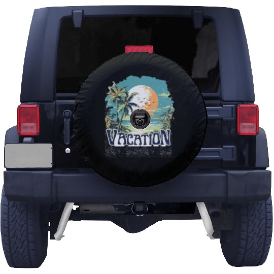 Tropical Sunset Vacation Illustration Spare Tire Covers