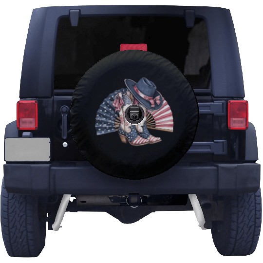 Retro American Flag Cowgirl Boots with Clackin fan Spare Tire Covers