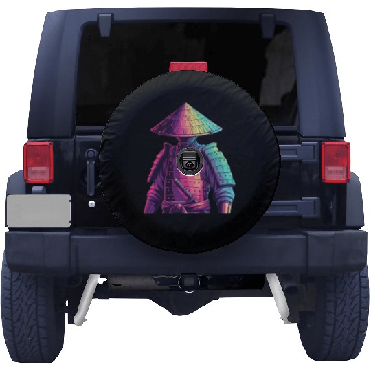 Neon Samurai Warrior Illustration Spare Tire Covers