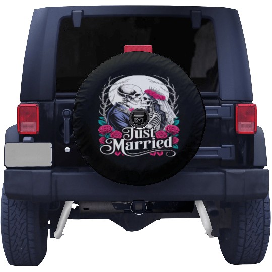 Gothic Just Married Skeletons Bride and Groom Spare Tire Covers