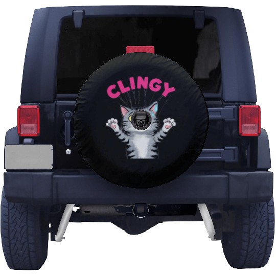 Humorous Clingy Cat Illustration Spare Tire Covers