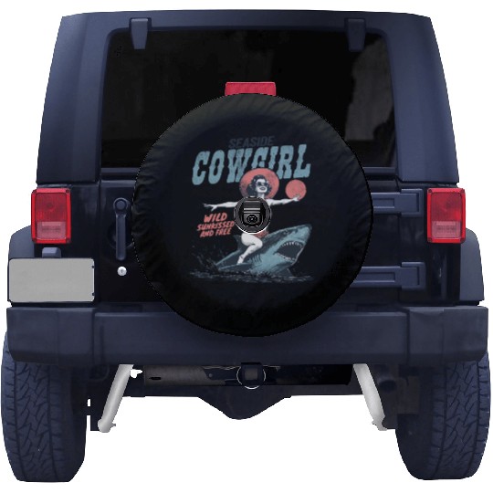 Seaside Cowgirl Shark Adventure retro summer Spare Tire Covers
