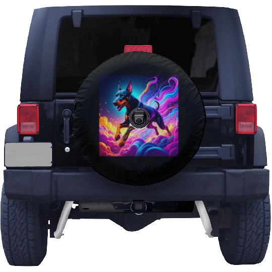 Neon Doberman Illustration Spare Tire Covers