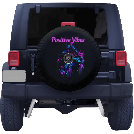 Neon Samurai Skull with Positive Vibes Spare Tire Covers