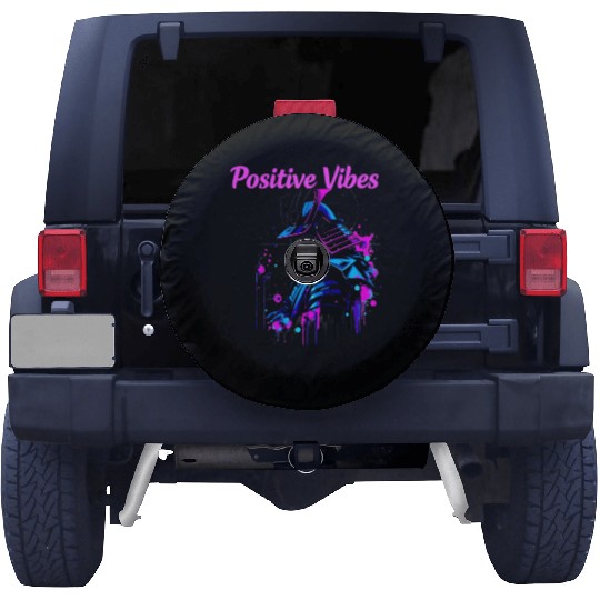 Neon Samurai Skull with Positive Vibes Spare Tire Covers