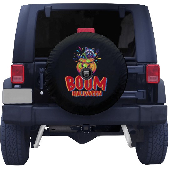 Colorful Raccoon with Pumpkins Halloween Design Spare Tire Covers