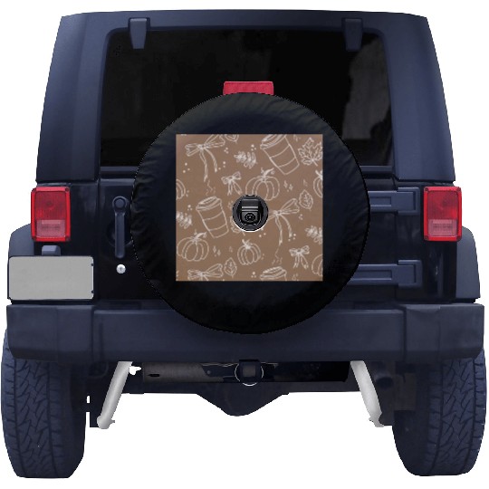 Autumn Cozy Pumpkin & Coffee Pattern Spare Tire Covers