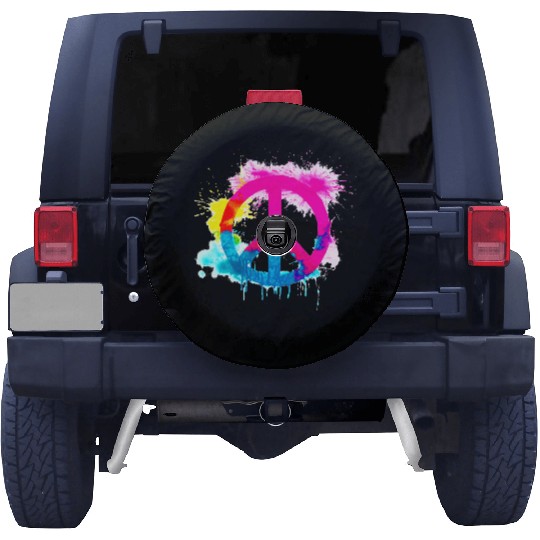 Peace sign neon colors groovy spray paint splatter Spare Tire Covers