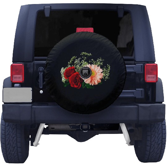 Gerbera Daisy And Two Roses Spare Tire Covers