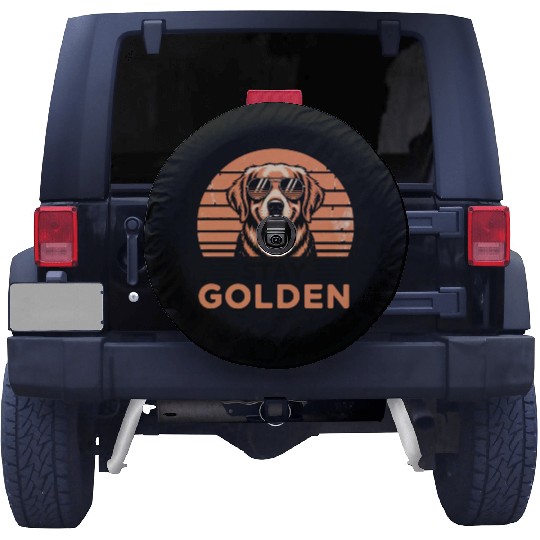 Golden Retriever with Sunglasses Illustration Spare Tire Covers