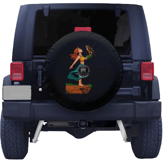 Woman with Hawk on Arm in Nature Scene Spare Tire Covers