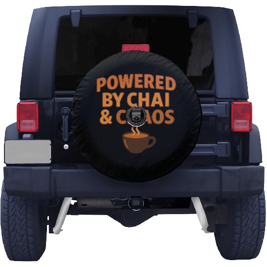 Powered by Chai and Chaos – Funny Tea Lover Spare Tire Covers