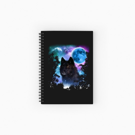 Black Wolf MidNight Forest Spiral Notebooks   Ruled Line