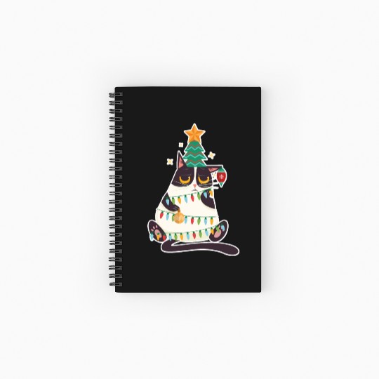 Christmas Tree Cat Spiral Notebooks   Ruled Line Christmas Xmas Holiday