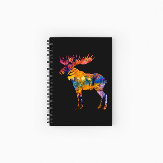 Colorful Canadian Moose Spiral Notebooks   Ruled Line Abstract Paint Wild
