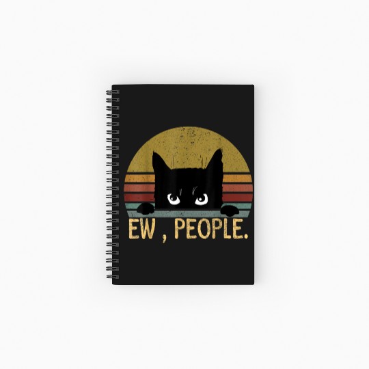 Ew People Black Cat Vintage Retro Funny Cat Spiral Notebooks   Ruled Line