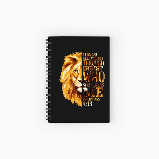 Mens Philippians 413 Christian Bible Verse Lion H Spiral Notebooks   Ruled Line