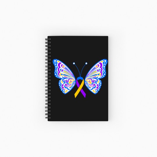 Bladder Cancer Purple Yellow Blue Ribbon Butterfly Spiral Notebooks   Ruled Line