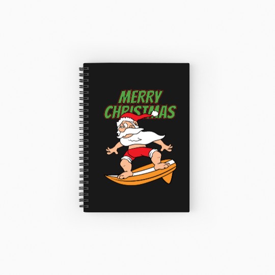 Merry Christmas Santa Claus Surfer Spiral Notebooks   Ruled Line