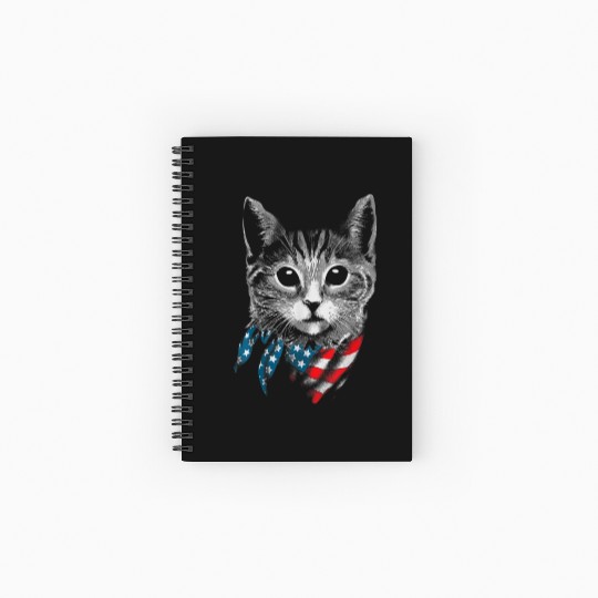 Cat 4th Of July American Flag Patriotic Cat Gift Spiral Notebooks   Ruled Line