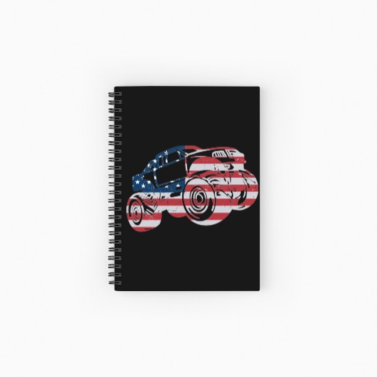 Monster Truck American Flag Racing USA Patriotic Spiral Notebooks   Ruled Line