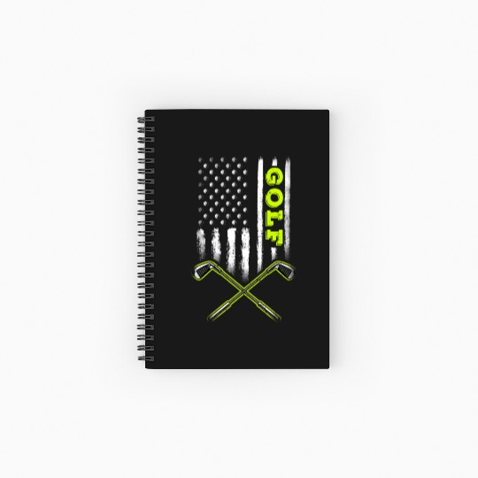 Golf American USA Flag - Patriotic Golfer Golfing Spiral Notebooks   Ruled Line