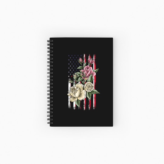 Flower US Flag Patriotic Day 4th Of July Spiral Notebooks   Ruled Line