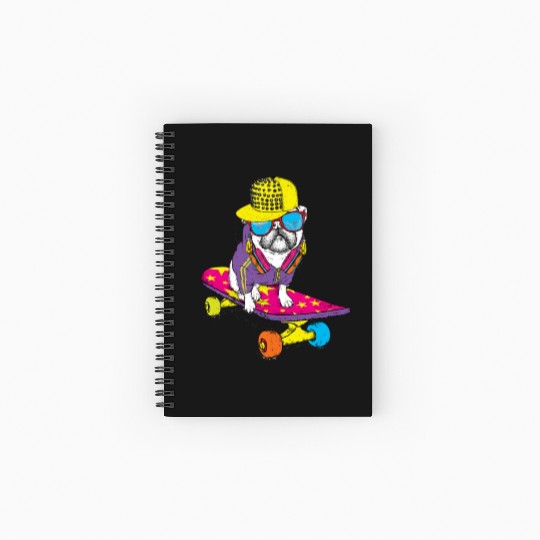 Funny pug on a skateboard Puppy wearing a cap Spiral Notebooks   Ruled Line