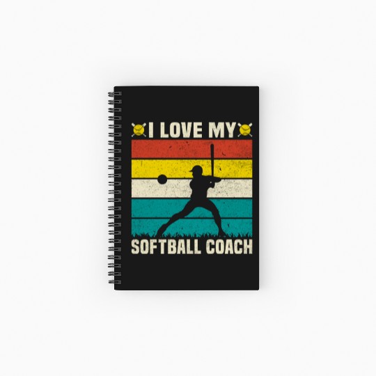 Retro Vintage Style I Love My Softball Coach Spiral Notebooks   Ruled Line