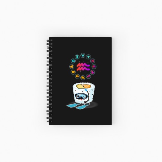 Japanese Sushi Funny Aquarius Zodiac Sushi Lover Spiral Notebooks   Ruled Line